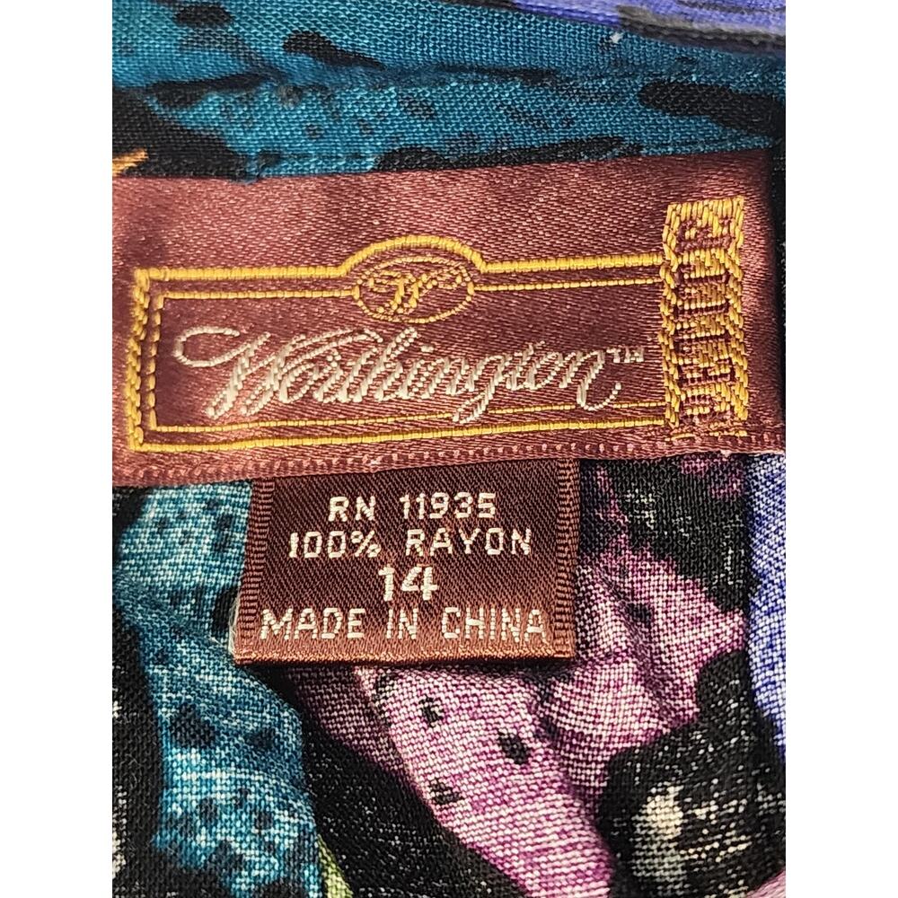 Vintage Worthington Rayon Skirt Leaf Print Full Swing Midi Skirt Colorful sz 14 - Picture 6 of 9